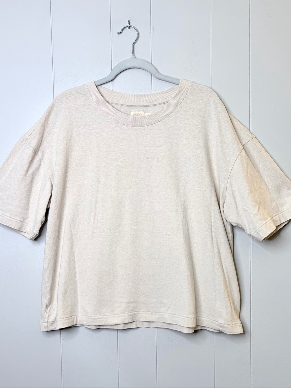 Faherty Boxy Tshirt Hemp Organic Cotton Cropped Crewneck Cream Beige XL